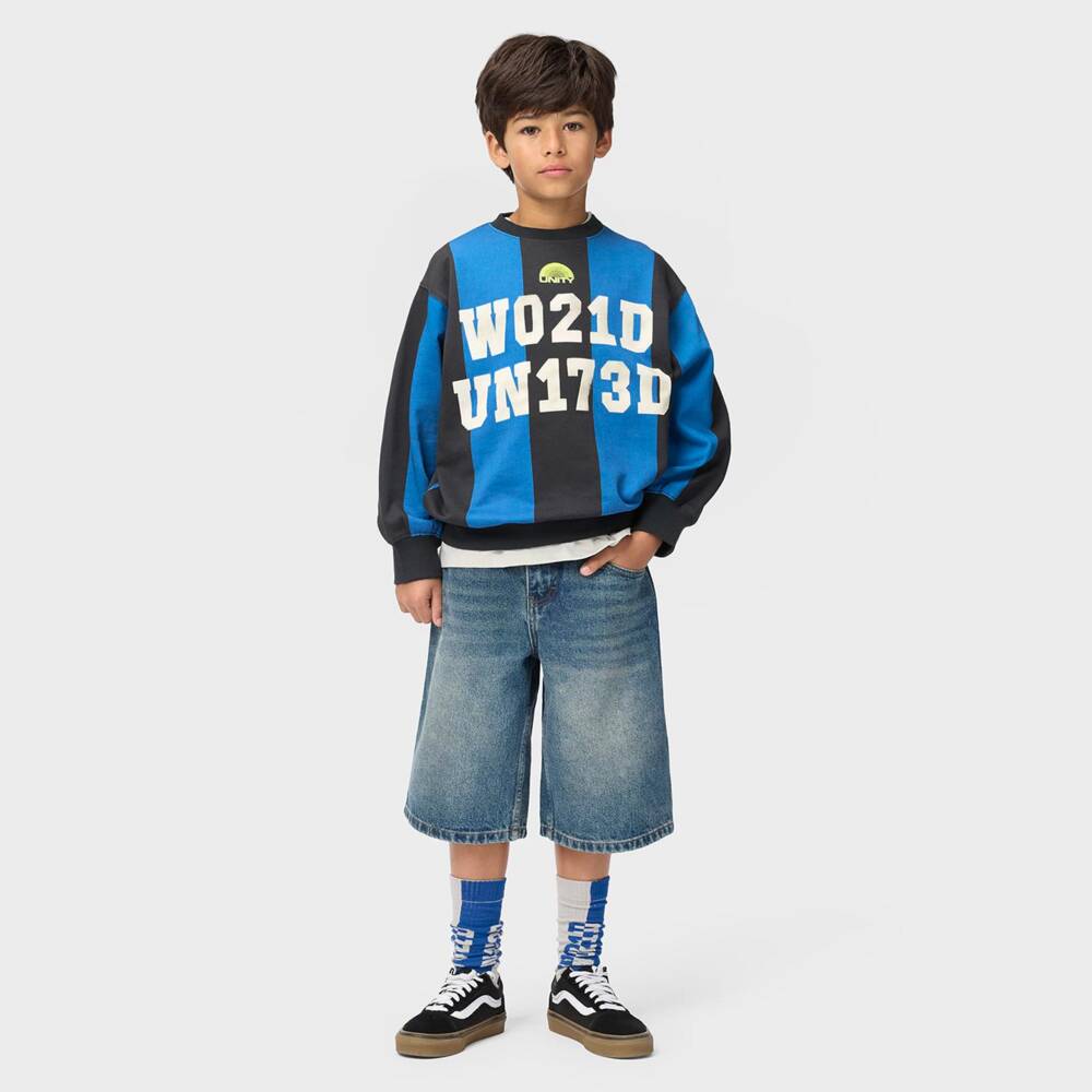 Molo-Boys Blue & Black World United Striped Sweatshirt | Childrensalon
