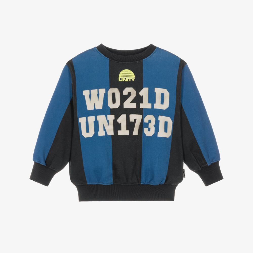 Molo-Boys Blue & Black World United Striped Sweatshirt | Childrensalon