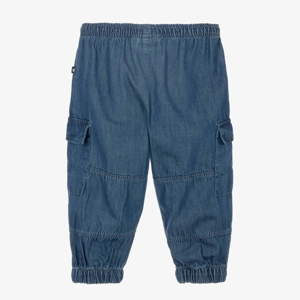 Molo-Boys Blue Cargo Trousers in Organic Cotton Chambray | Childrensalon