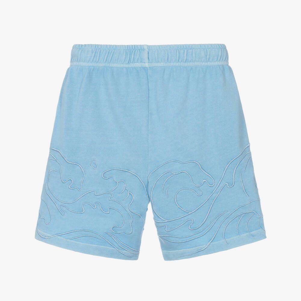 Molo-Boys Blue Cotton Embroidered Wave Shorts | Childrensalon