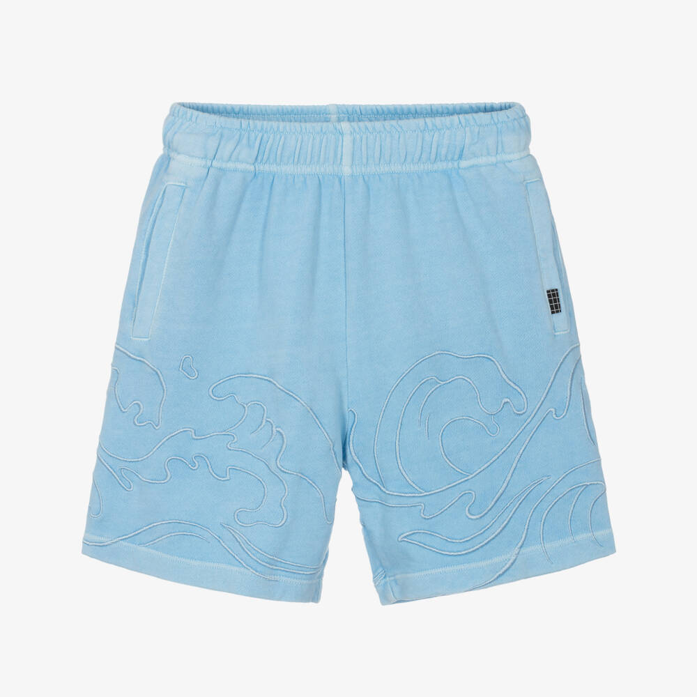 Molo-Boys Blue Cotton Embroidered Wave Shorts | Childrensalon