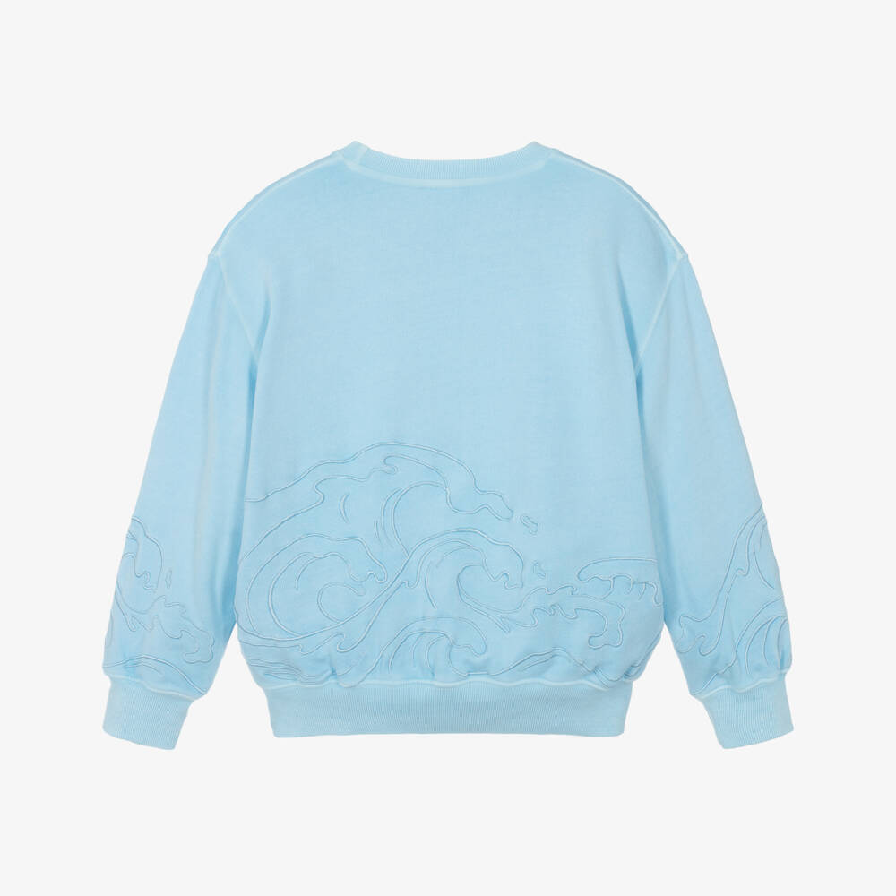Molo-Boys Blue Cotton Embroidered Wave Sweatshirt | Childrensalon