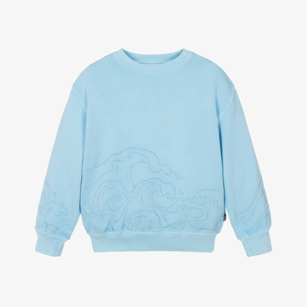 Molo-Boys Blue Cotton Embroidered Wave Sweatshirt | Childrensalon