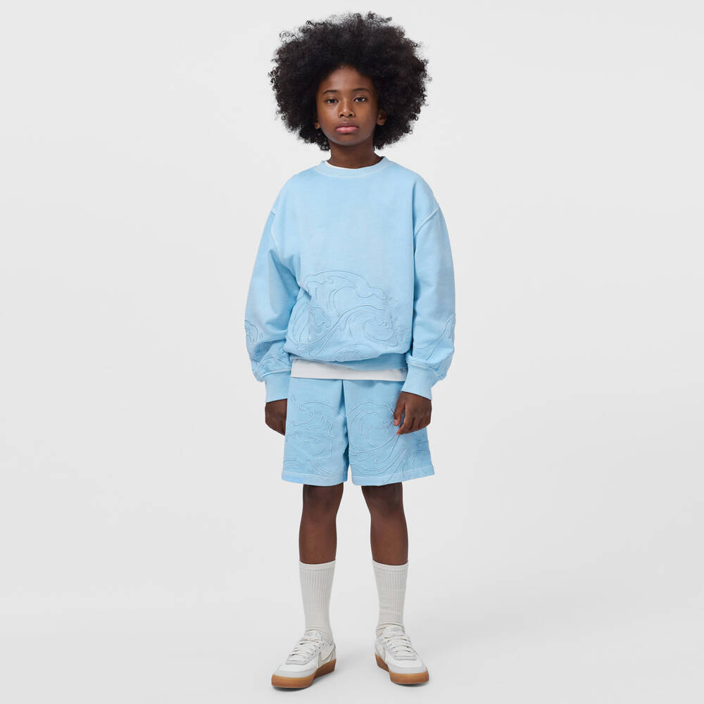 Molo-Boys Blue Cotton Embroidered Wave Sweatshirt | Childrensalon