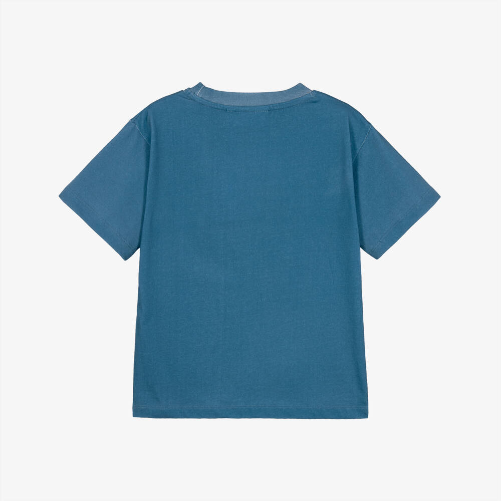 Molo-Boys Blue Cotton T-shirt with Dog Duo Graphic | Childrensalon