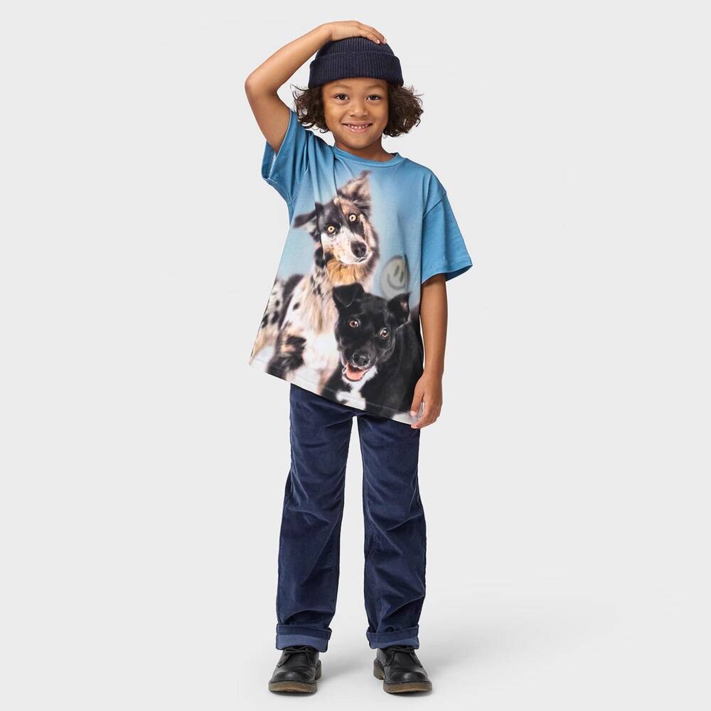 Molo-Boys Blue Cotton T-shirt with Dog Duo Graphic | Childrensalon