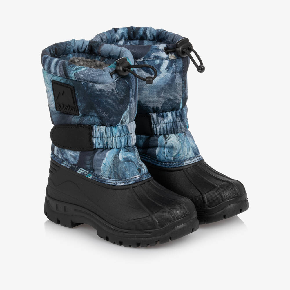 Molo-Boys Blue Dino Print Snow Boots | Childrensalon