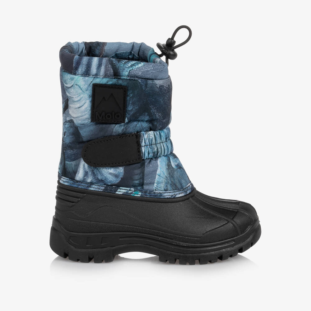 Molo-Boys Blue Dino Print Snow Boots | Childrensalon