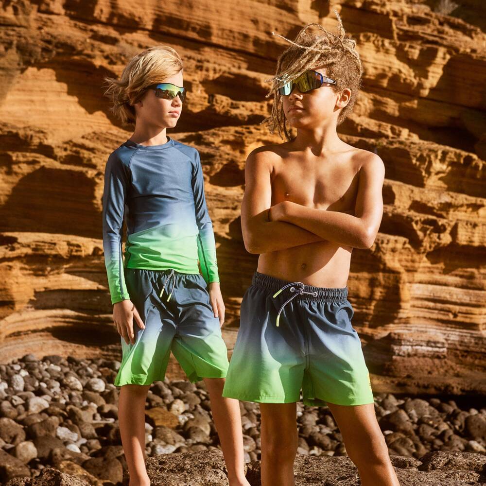 Molo-Boys Blue & Green Ombré Swim Shorts (UPF50+) | Childrensalon