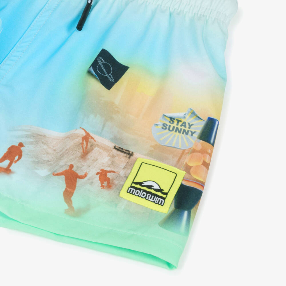Molo-Boys Blue & Green Retro Sports Swim Shorts (UPF50+) | Childrensalon