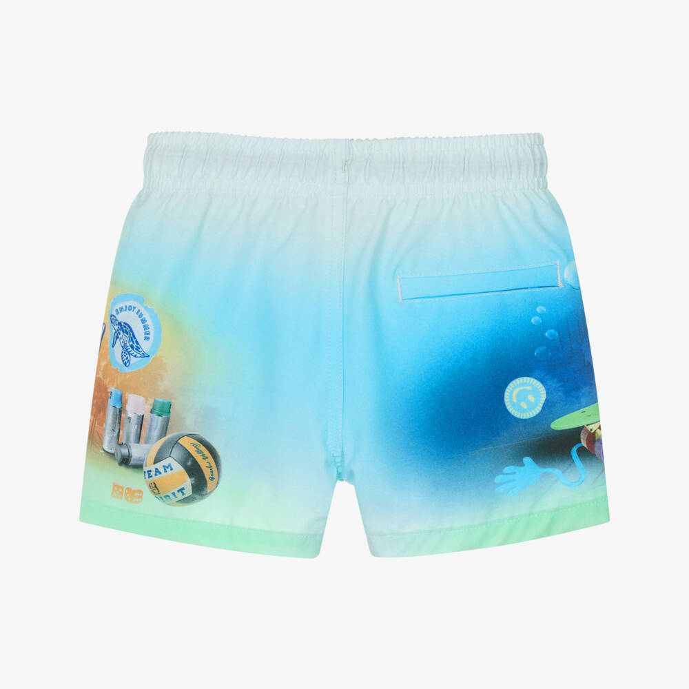Molo-Boys Blue & Green Retro Sports Swim Shorts (UPF50+) | Childrensalon