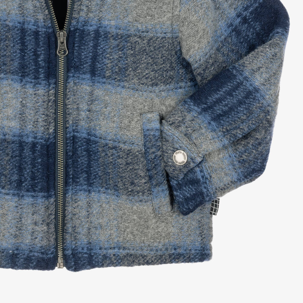 Molo-Boys Blue & Grey Check Wool Mix Jacket | Childrensalon