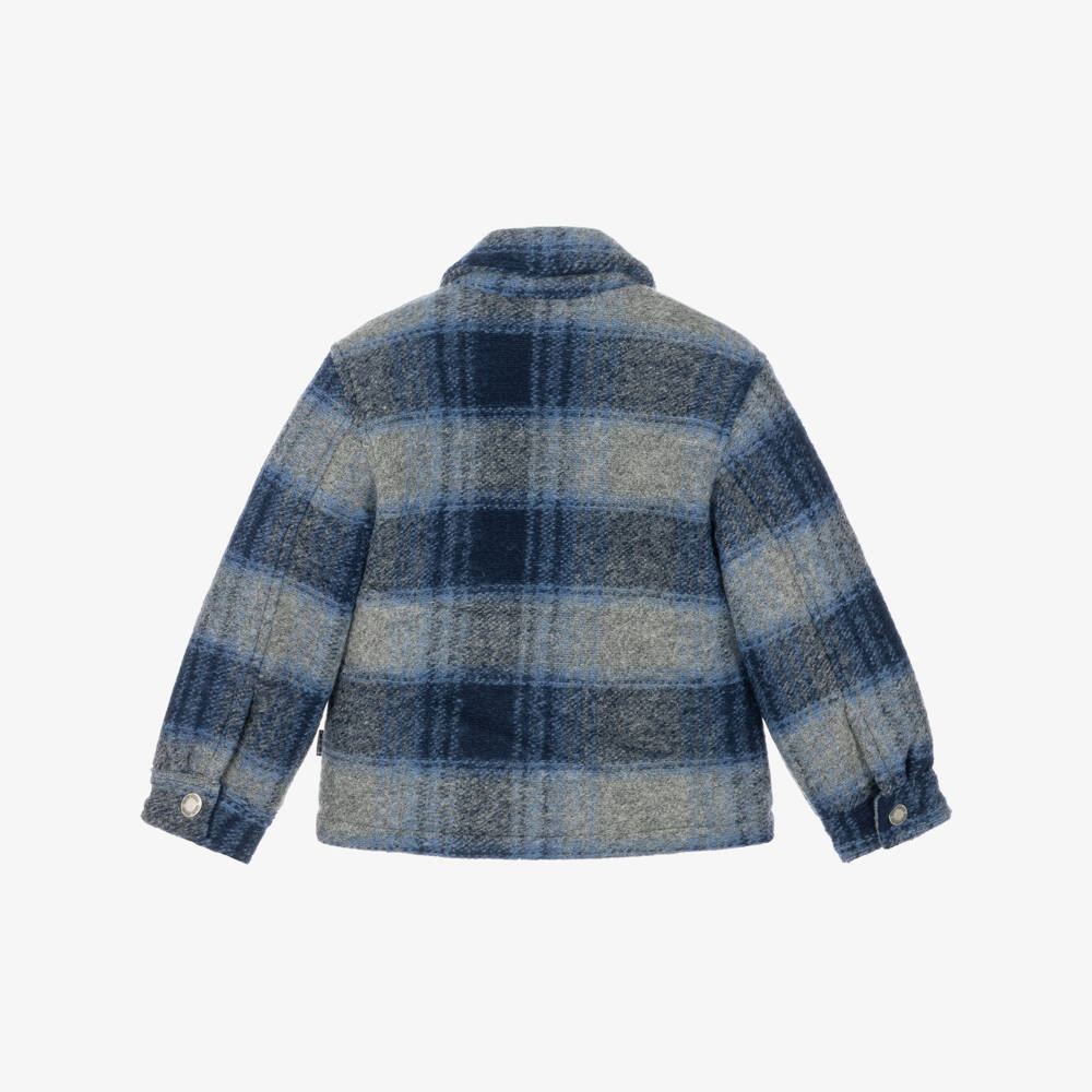 Molo-Boys Blue & Grey Check Wool Mix Jacket | Childrensalon