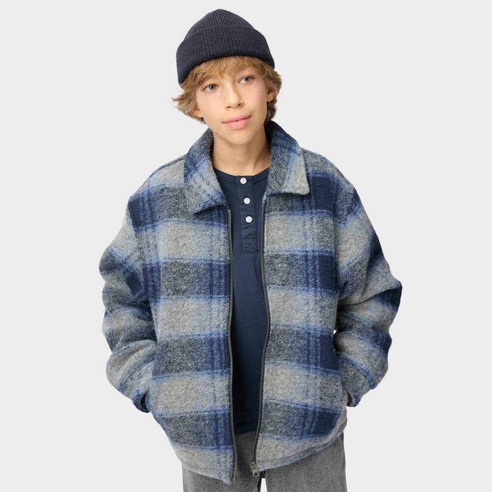 Molo-Boys Blue & Grey Check Wool Mix Jacket | Childrensalon