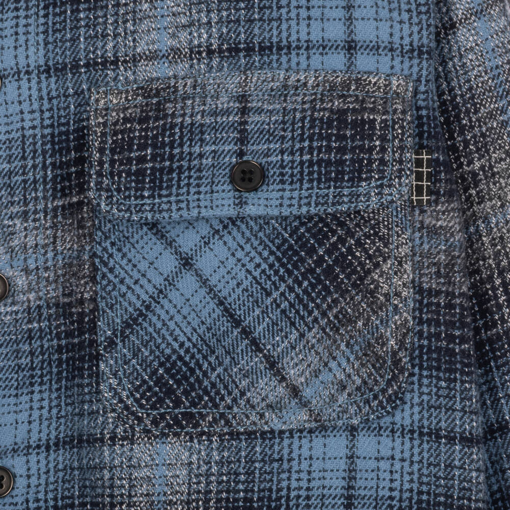 Molo-Boys Blue & Grey Checked Hooded Shirt | Childrensalon