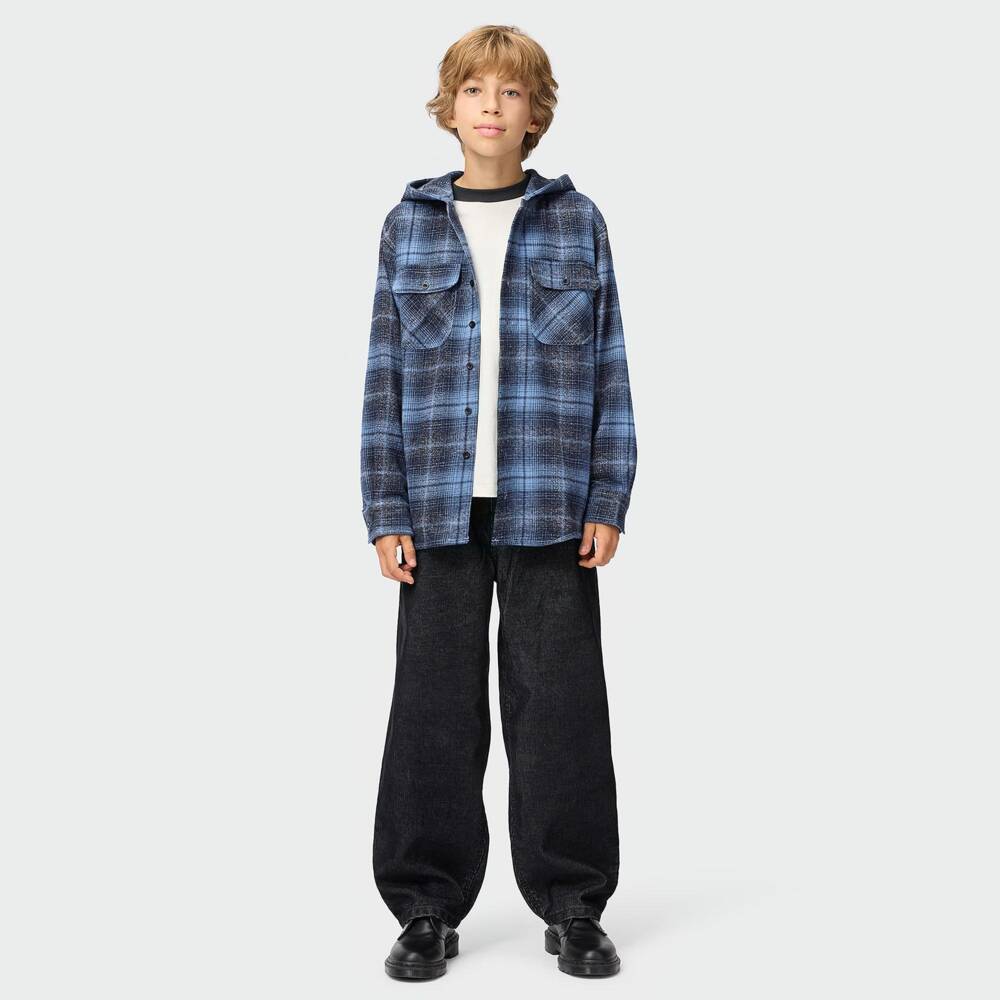 Molo-Boys Blue & Grey Checked Hooded Shirt | Childrensalon