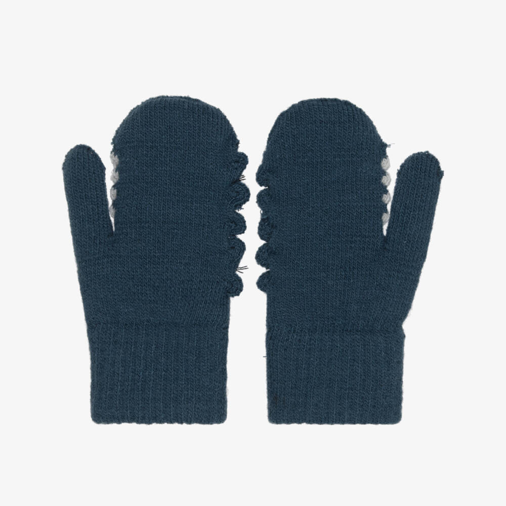 Molo-Boys Blue Knitted Dinosaur Mittens | Childrensalon