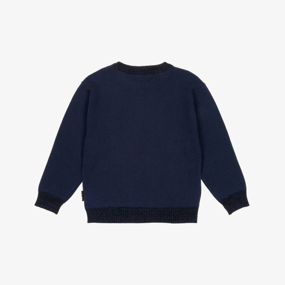 Molo-Boys Blue Knitted Space-mas Sweater | Childrensalon