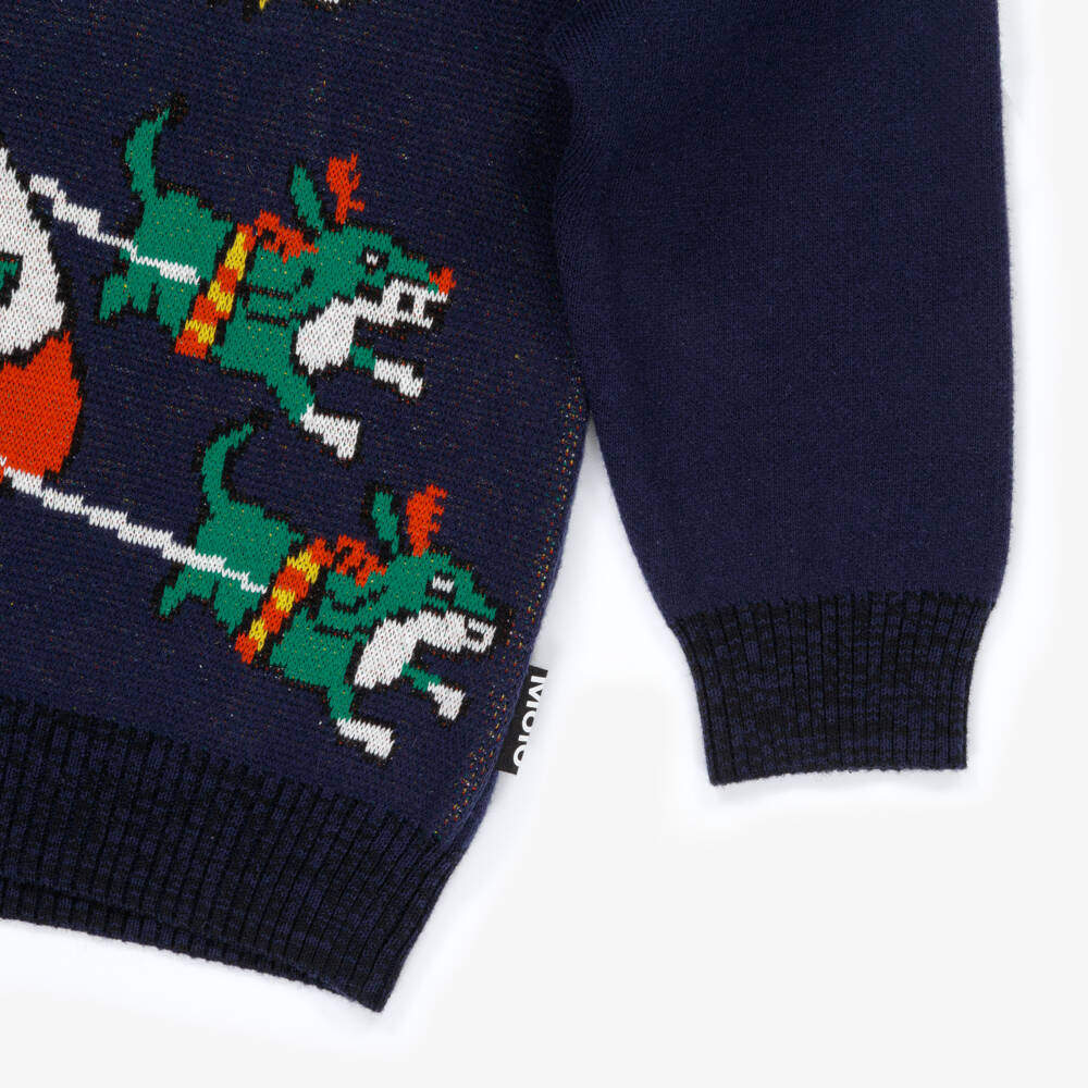 Molo-Boys Blue Knitted Space-mas Sweater | Childrensalon