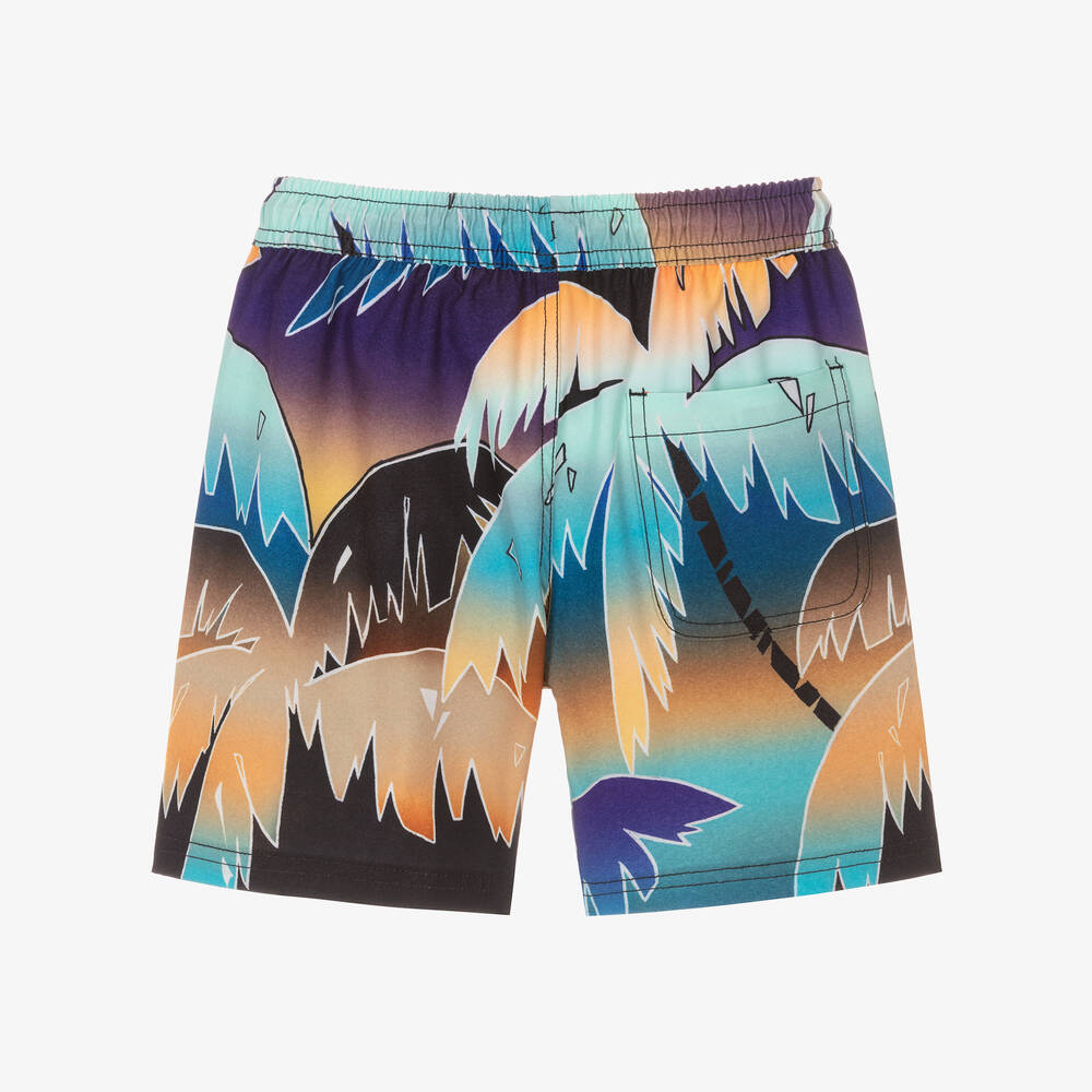 Molo-Boys Blue Multi Palm Tree Swim Shorts (UPF50+) | Childrensalon