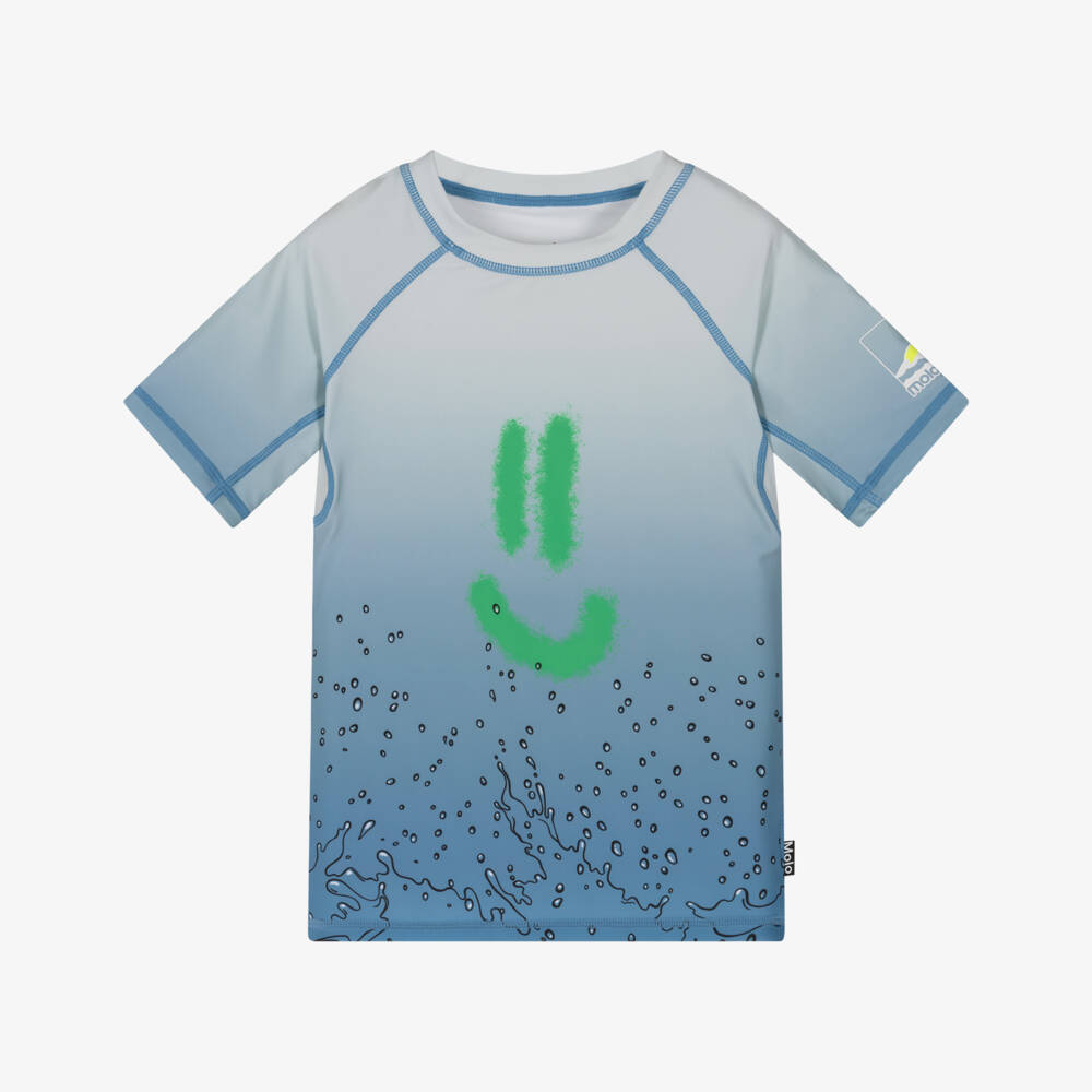 Molo-Boys Blue Ombre Happy Splash Print Swim Top (UPF50+) | Childrensalon