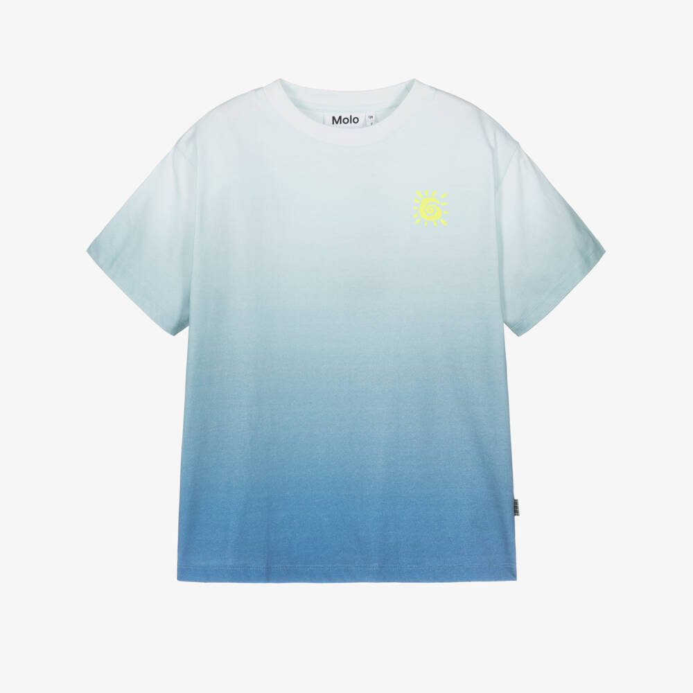 Molo-Boys Blue Ombré Organic Cotton T-Shirt with Sun Print | Childrensalon