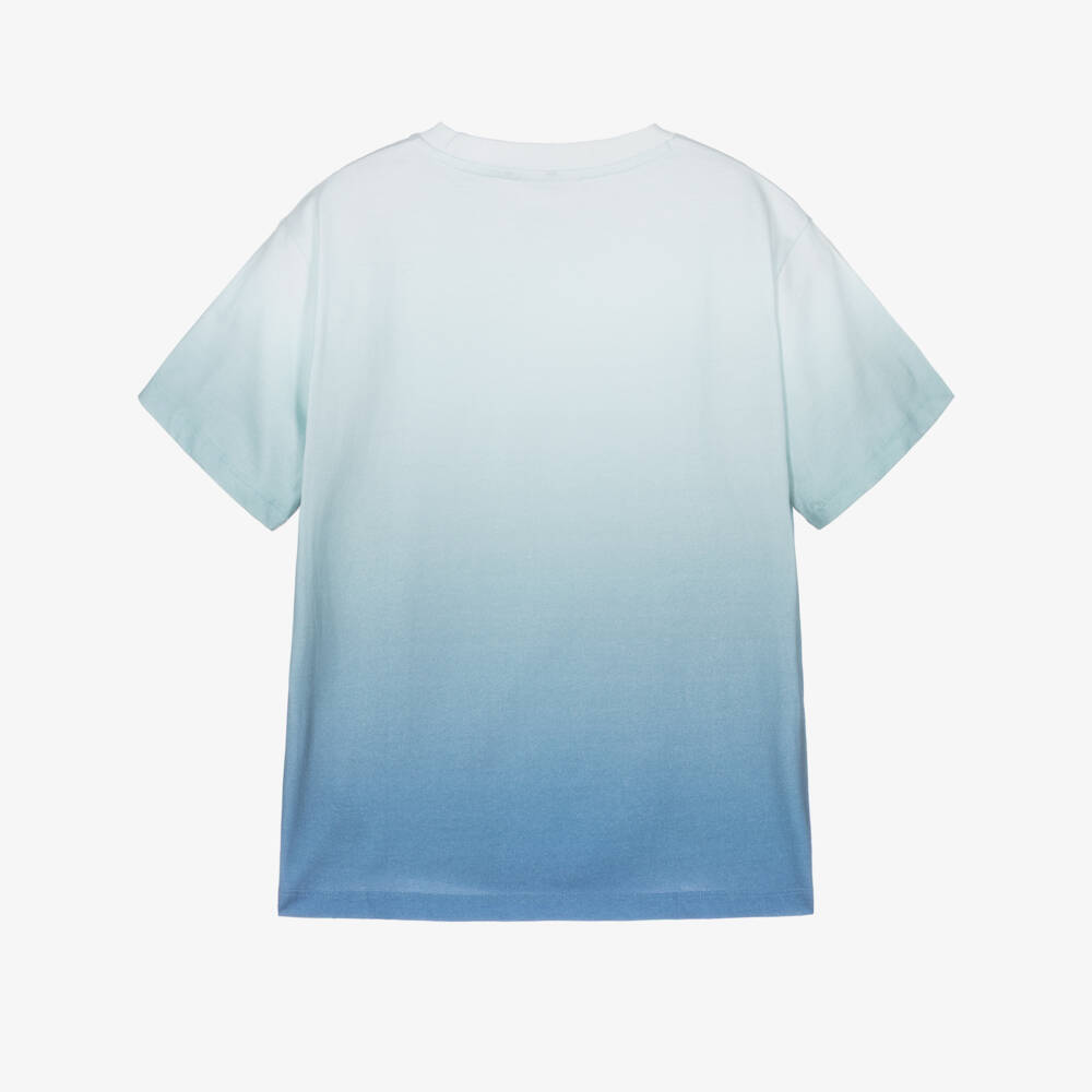 Molo-Boys Blue Ombré Organic Cotton T-Shirt with Sun Print | Childrensalon