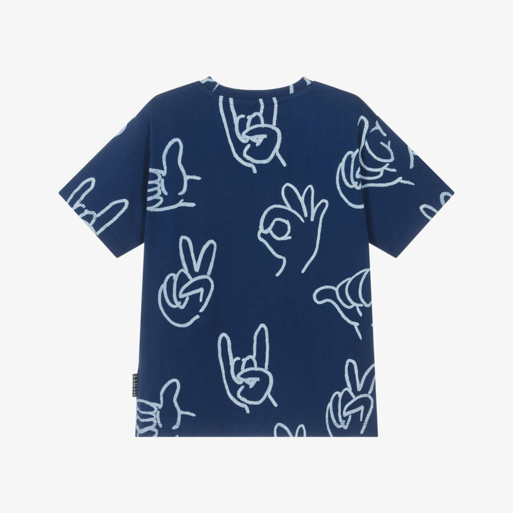 Molo-Boys Blue Organic Cotton Positive Hands T-Shirt | Childrensalon