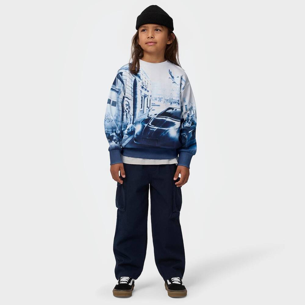 Molo-Boys Blue Organic Cotton Sweatshirt with Car & Dog Print | Childrensalon