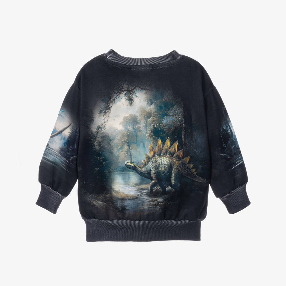 Molo-Boys Blue Organic Cotton Sweatshirt with Dinosaur Prints | Childrensalon