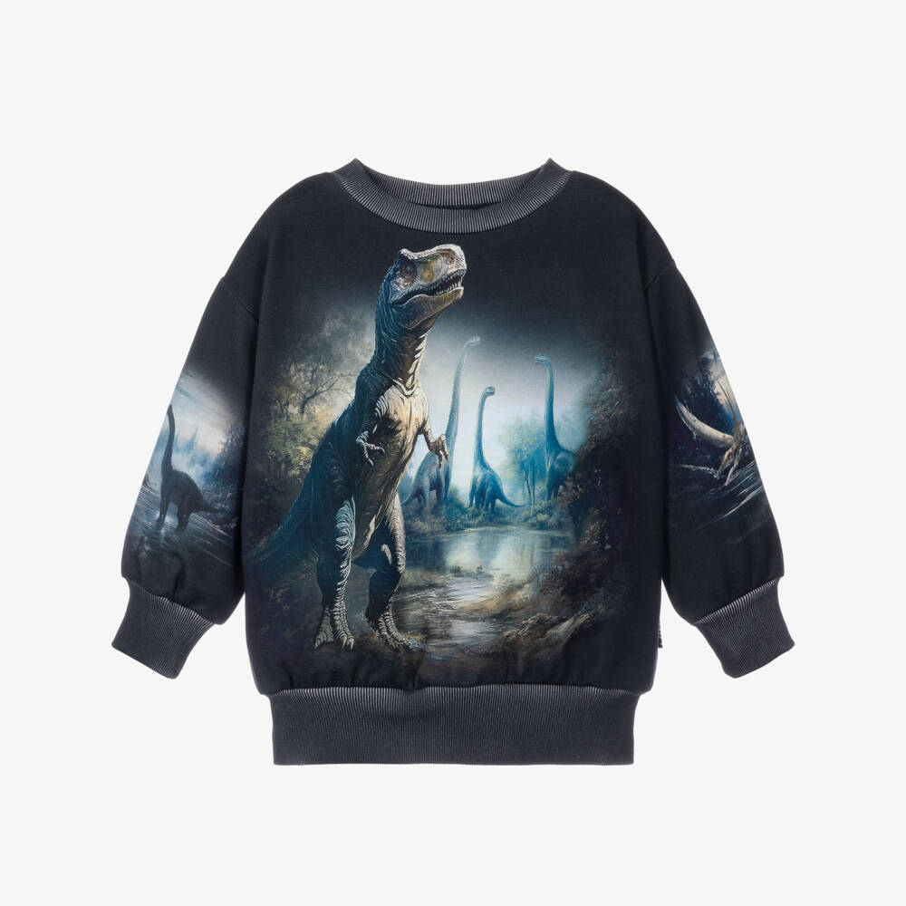 Molo-Boys Blue Organic Cotton Sweatshirt with Dinosaur Prints | Childrensalon