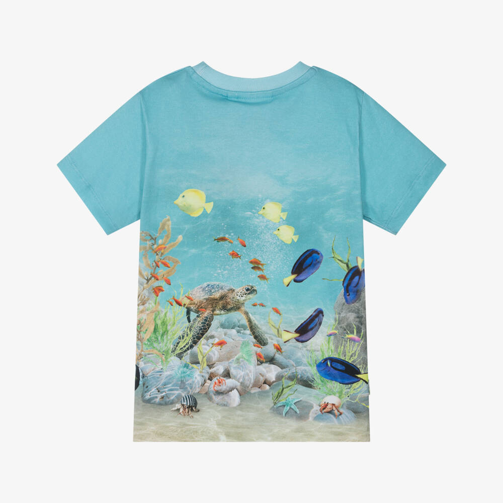 Molo-Boys Blue Organic Cotton Turtle T-Shirt | Childrensalon