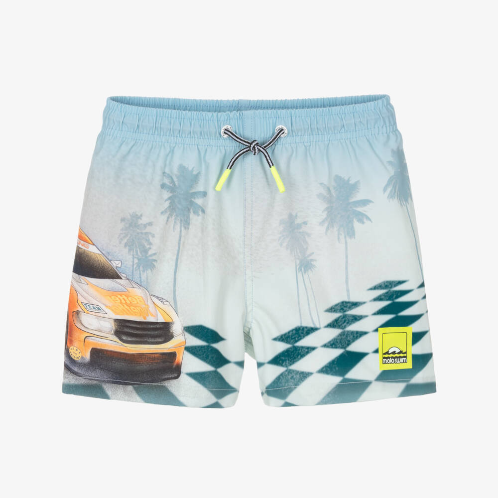 Molo-Boys Blue Racing Car Swim Shorts (UPF50+) | Childrensalon