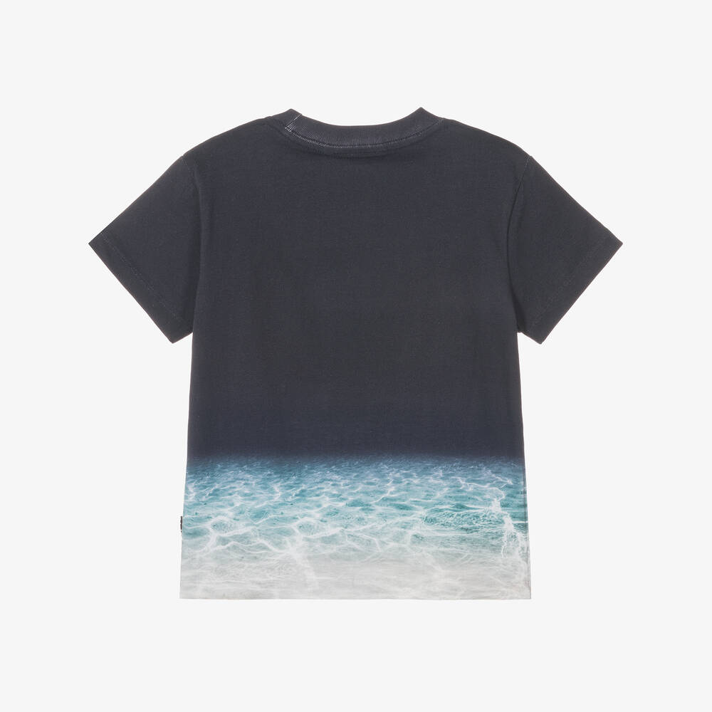 Molo-Boys Blue Shark Print Cotton T-Shirt | Childrensalon