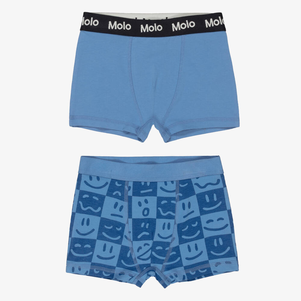 Molo-Boys Blue Smiling Face Cotton Boxers (2 Pack) | Childrensalon
