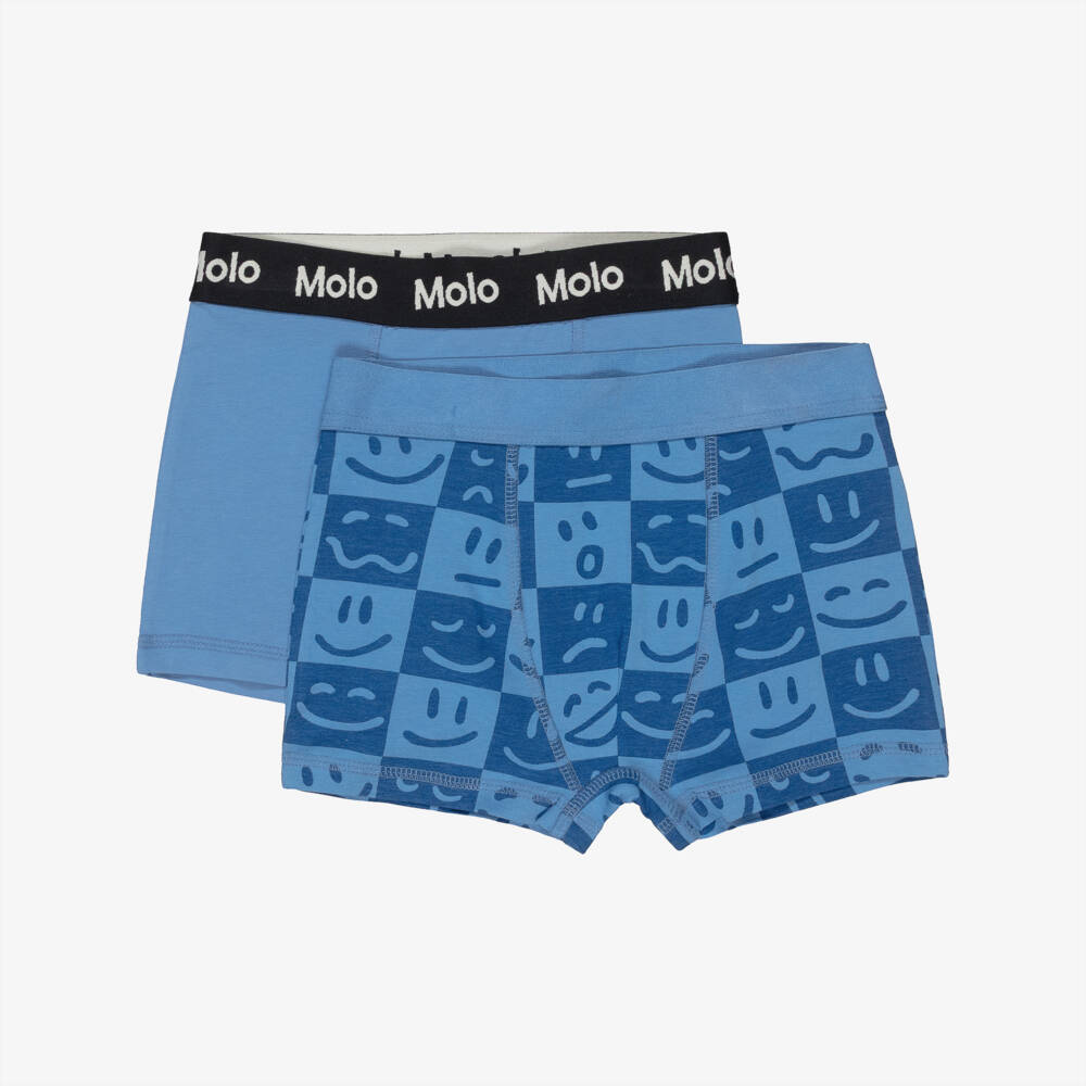 Molo-Boys Blue Smiling Face Cotton Boxers (2 Pack) | Childrensalon