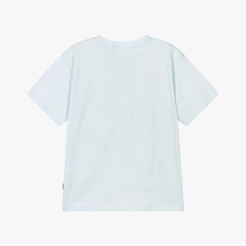 Molo-Boys Blue Smiling Face Print Organic Cotton T-Shirt | Childrensalon