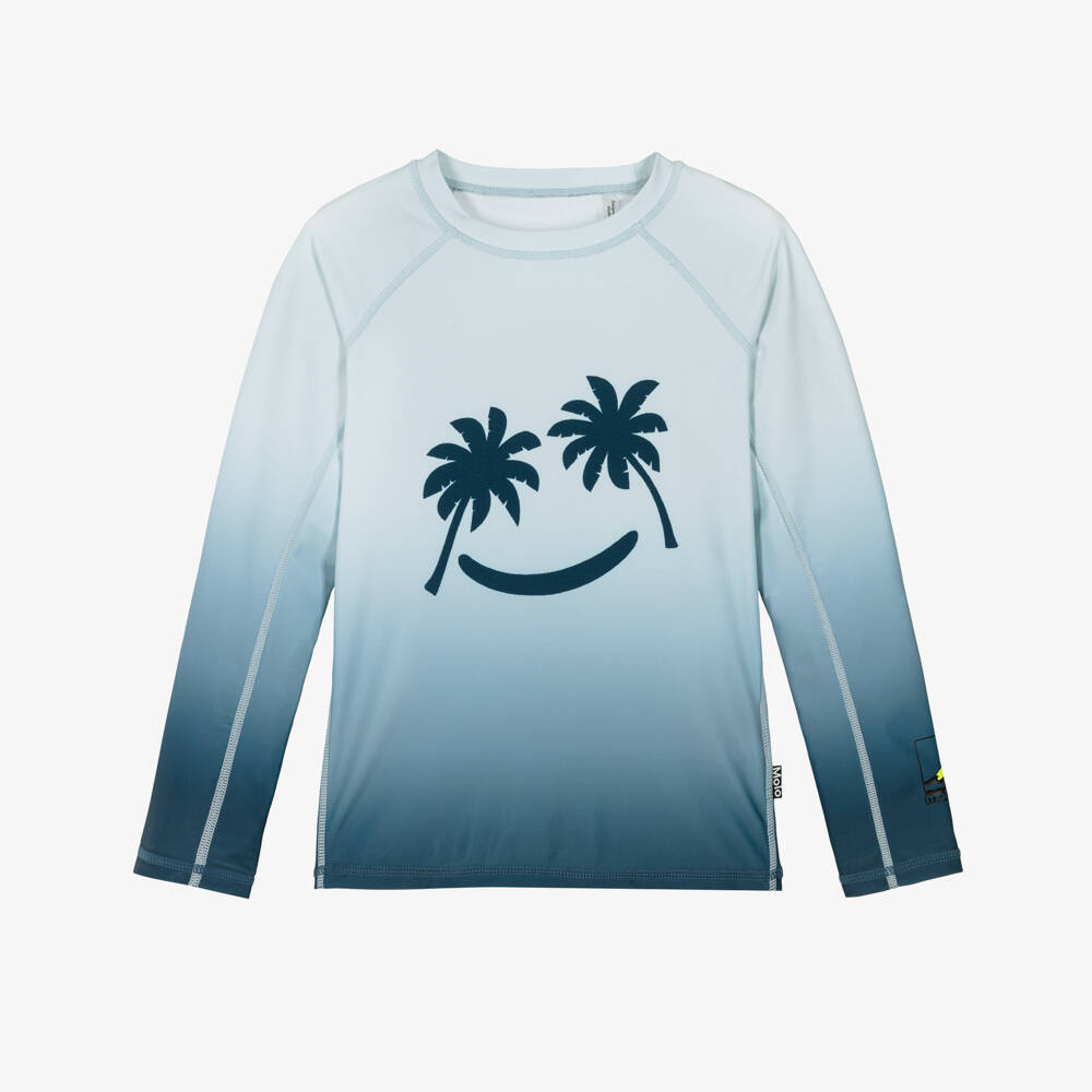 Molo-Boys Blue Smiling Palm Tree Sun Protective Swim Top (UPF50+) | Childrensalon