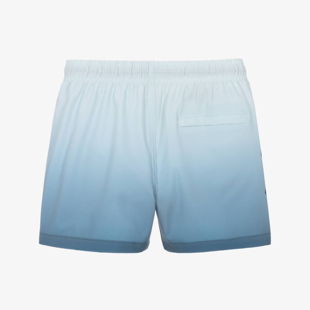 Molo-Boys Blue Smiling Palm Tree Swim Shorts (UPF50+) | Childrensalon