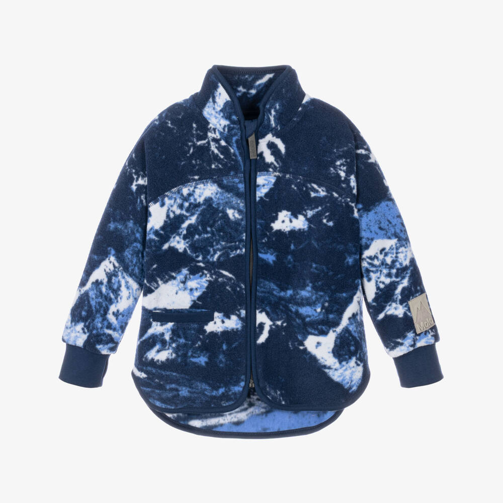 Molo-Boys Blue Snowy Mountain Fleece Zip-Up Top | Childrensalon