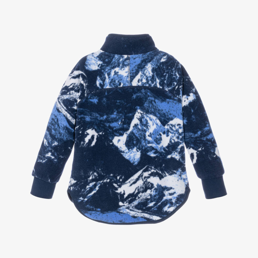 Molo-Boys Blue Snowy Mountain Fleece Zip-Up Top | Childrensalon