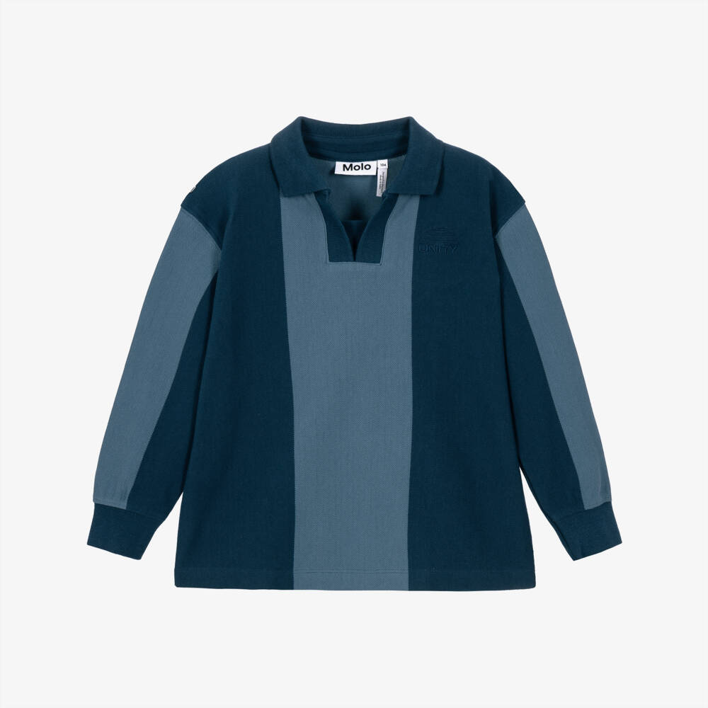 Molo-Boys Blue Striped Piqué Polo Shirt | Childrensalon