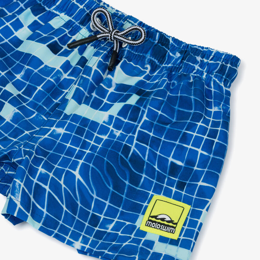 Molo-Boys Blue Tile Print Swim Shorts (UPF50+) | Childrensalon