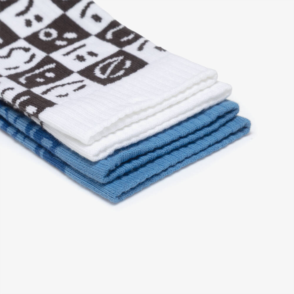 Molo-Boys Blue, White & Black Cotton Checkerboard Socks (2 Pack) | Childrensalon