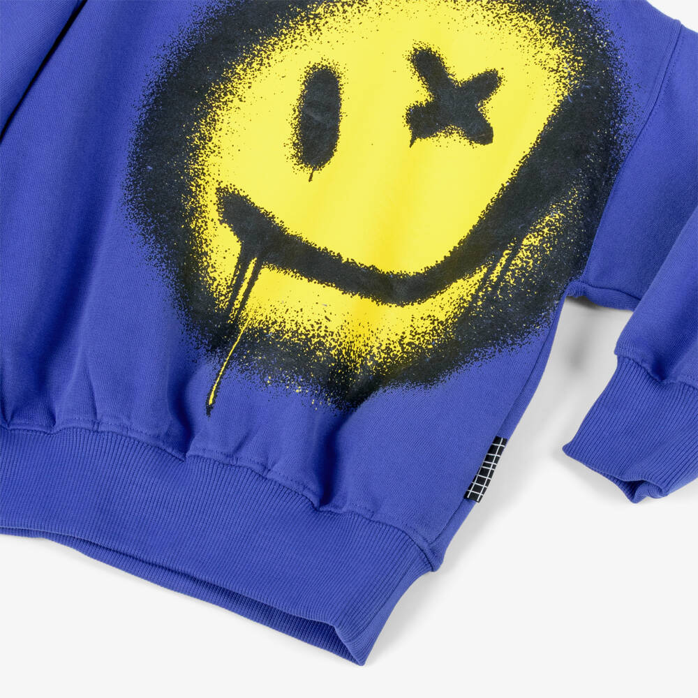 Molo-Boys Blue & Yellow Cotton Smiling Face Sweatshirt | Childrensalon