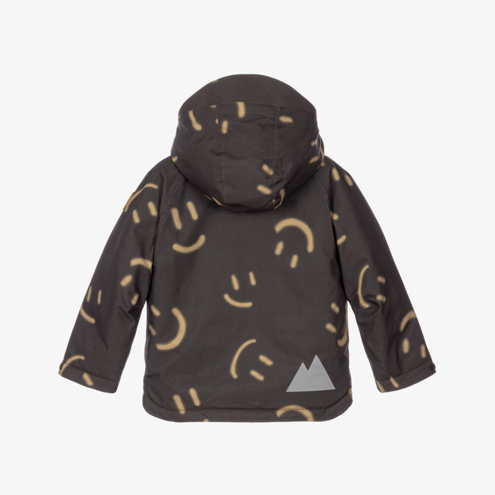 Molo-Boys Brown Happy Face Print Technical Winter Jacket | Childrensalon
