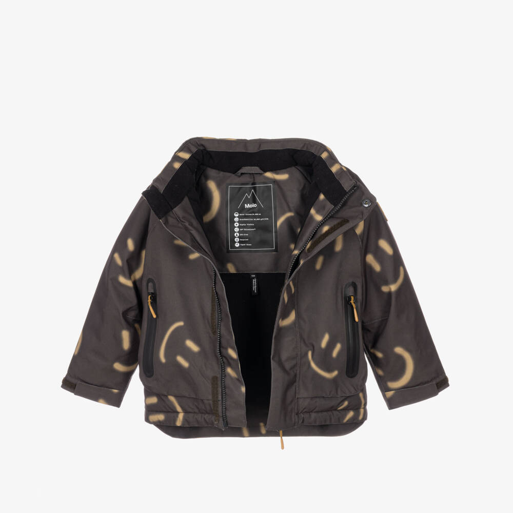 Molo-Boys Brown Happy Face Print Technical Winter Jacket | Childrensalon