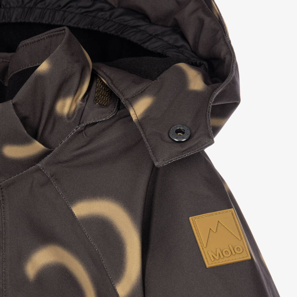 Molo-Boys Brown Happy Face Print Technical Winter Jacket | Childrensalon