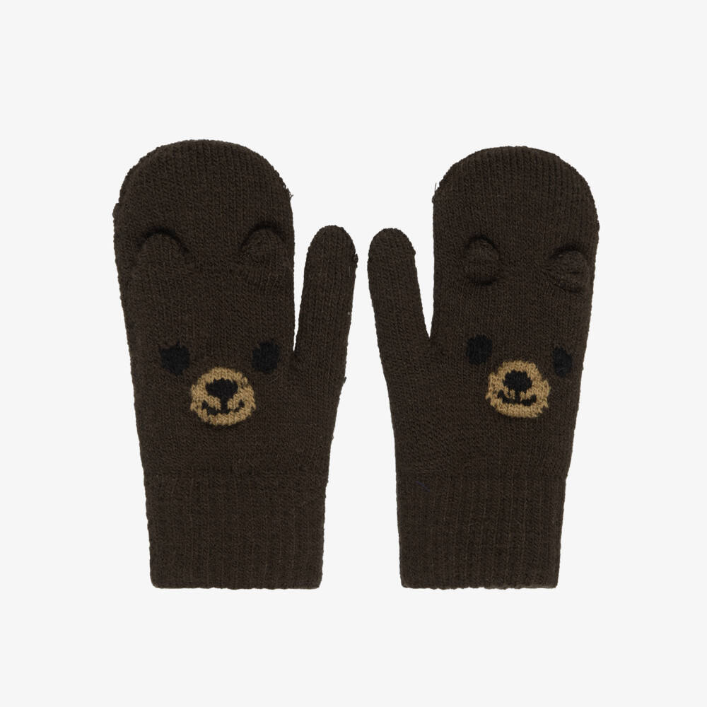 Molo-Boys Brown Knitted Teddy Bear Mittens | Childrensalon