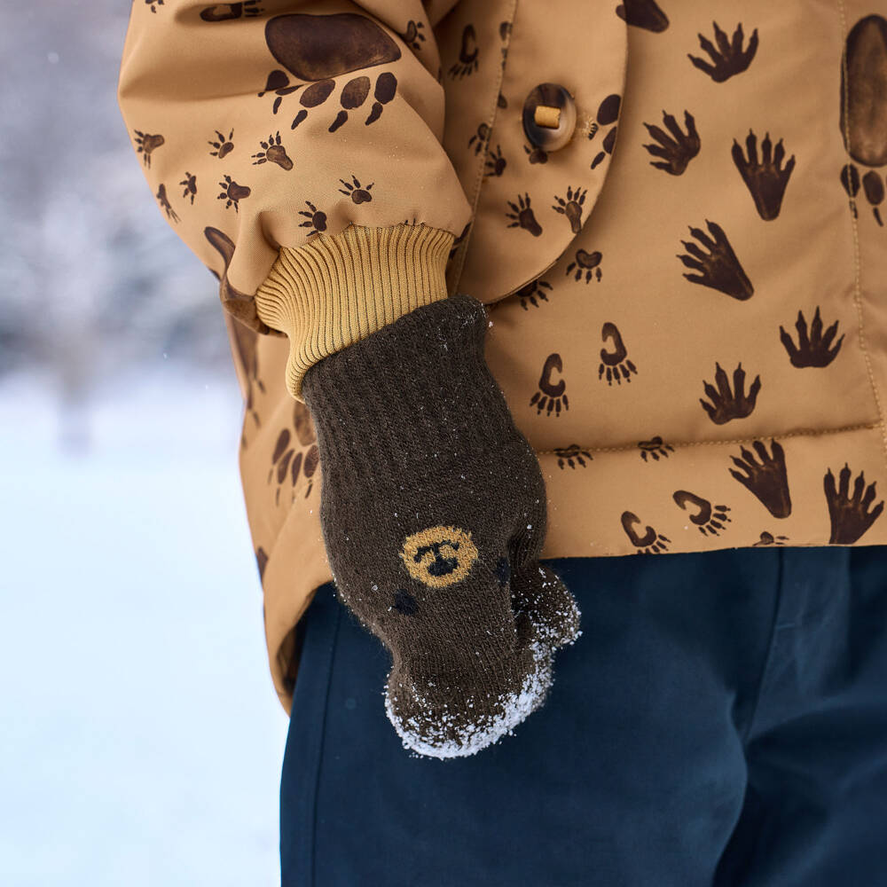 Molo-Boys Brown Knitted Teddy Bear Mittens | Childrensalon